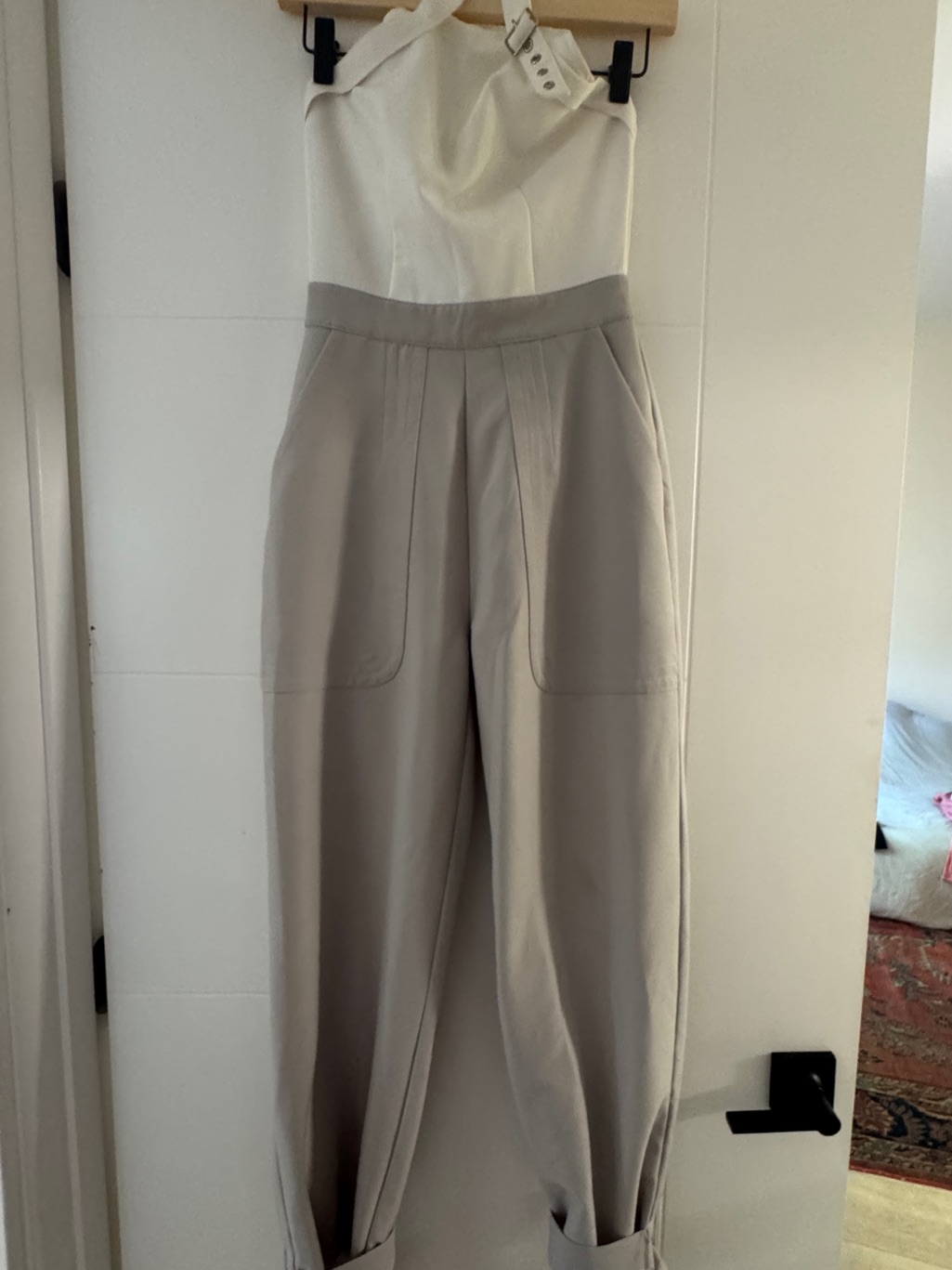 Maniere De Voir High-Waist Two Tone Jumpsuit In Light Gray / White (Size 6)
